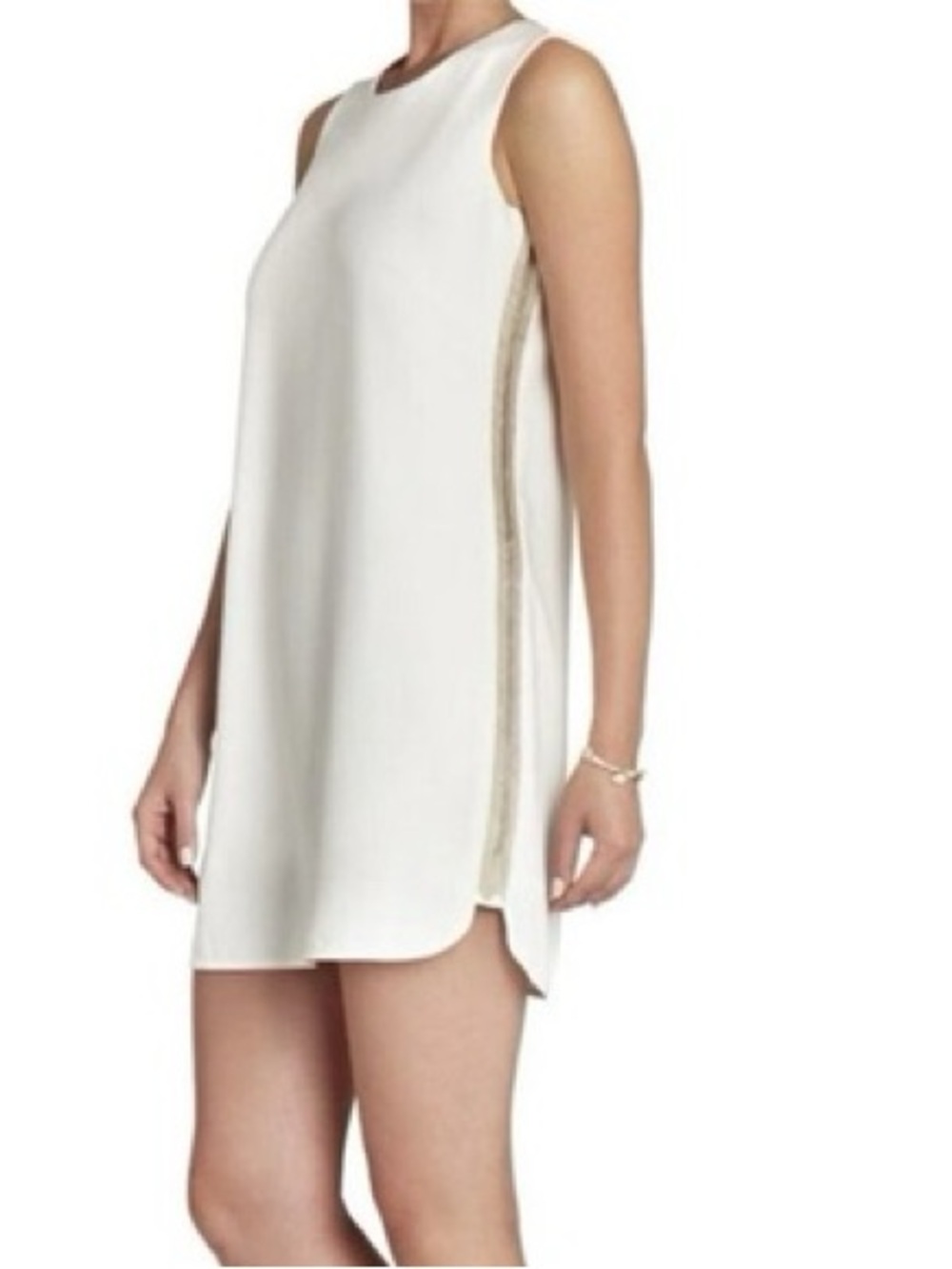 BCBGMAXAZRIA Ivory White Silver Beaded Side Panel Onyx Mini Dress XS